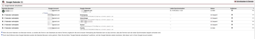 Screenshot Google Kalender Oberfläche