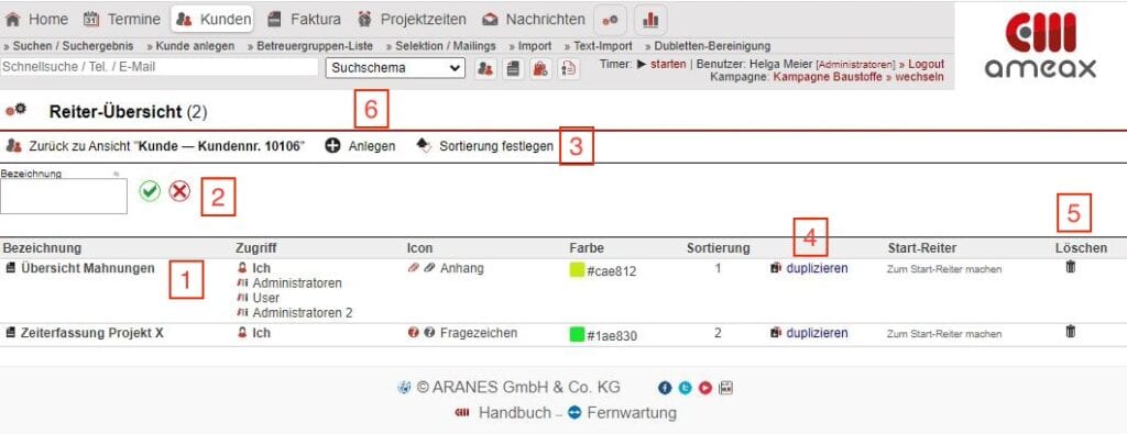 Screenshot Übersichtsmaske „Reiter-Übersicht“