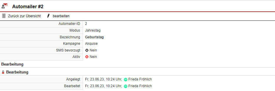 Screenshot Jahrestag-Automailer in der ameax AkquiseManager CRM-Software