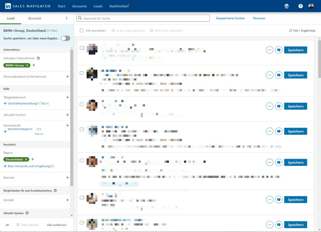 Screenshot LinkedIn Sales Navigator.