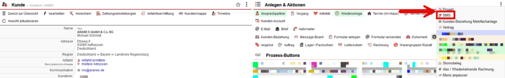 Screenshot Stammdatenansicht mit markierten Punkten.