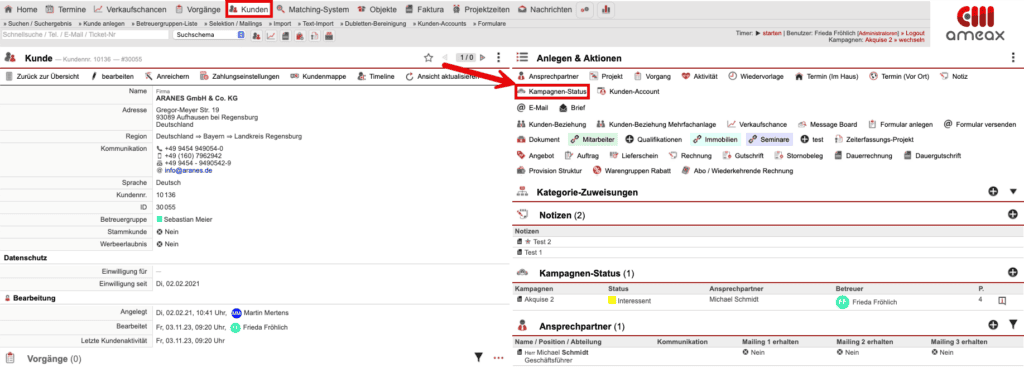 Stammdatenansicht mit markierten Punkten