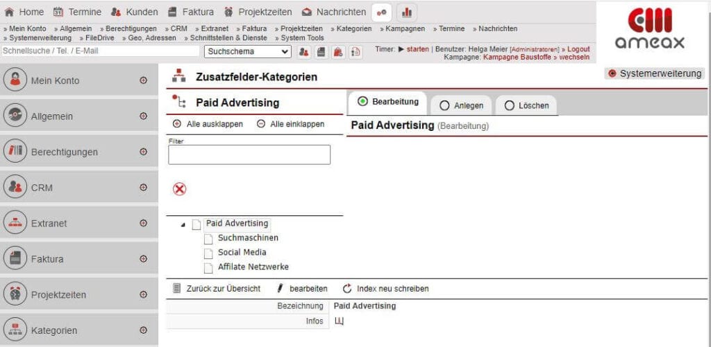 Screenshot Maske „Zusatzfelder-Kategorien bearbeiten“