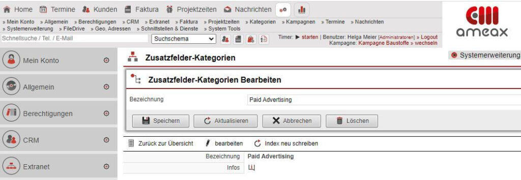 Screenshot Bearbeitungsmaske der Bezeichnung eines Kategorieschemas