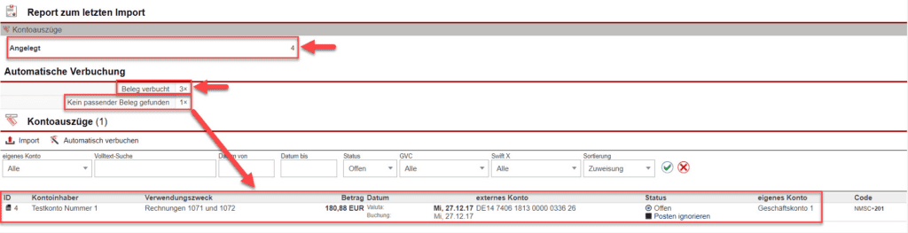 Screenshot importierter Kontoauszug